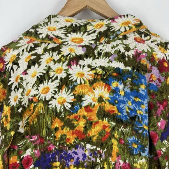 HWR Anthropologie Cardigan Sweater Size Medium Blazer Knit Floral Artsy Bloom - Picture 6 of 8